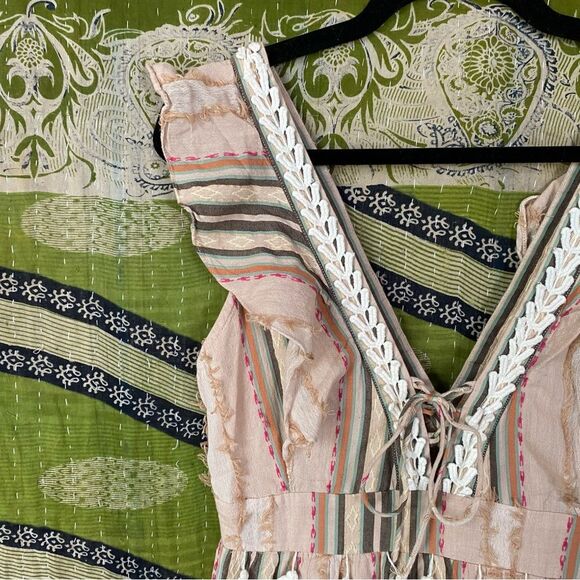 Hemant & Nandita Multicolored Cotton Pixie Fringe Midi Dress Size Medium - Picture 6 of 16